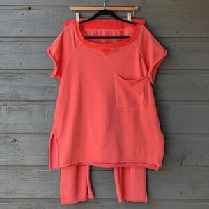 FP Movement Winning Stretch Set Summer Poppy Coral Size Large Harem Drop Crotch